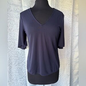 Ann Taylor Deep Navy Blue V-Neck Short Sleeve Top